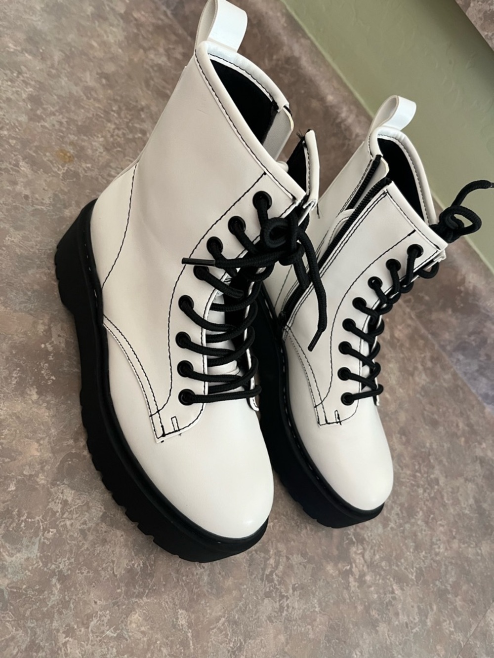 a new day White and Black Platform Combat Boots